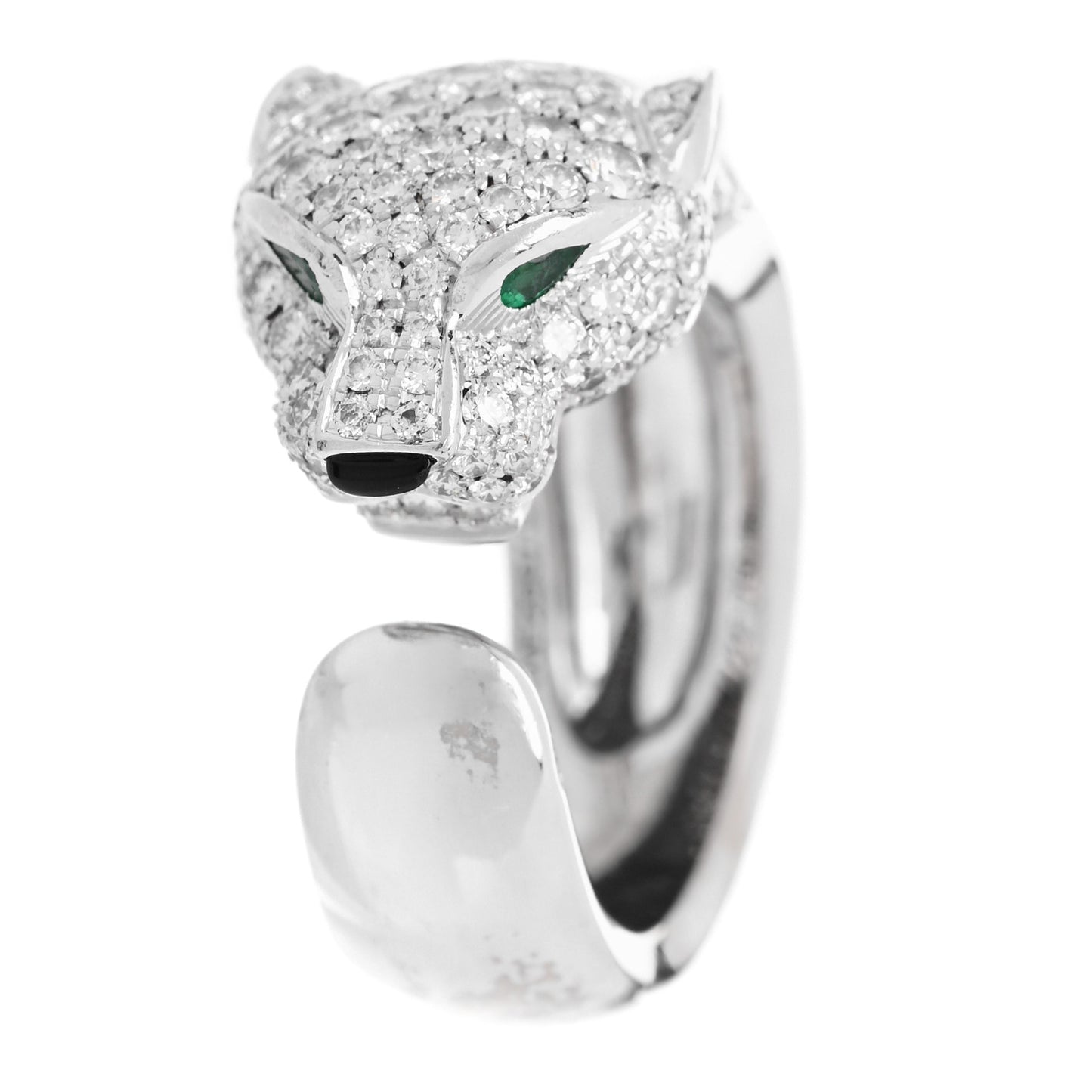 18K White Gold Diamond Black Onyx Emerald Panthere De Cartier Ring 46 3.75