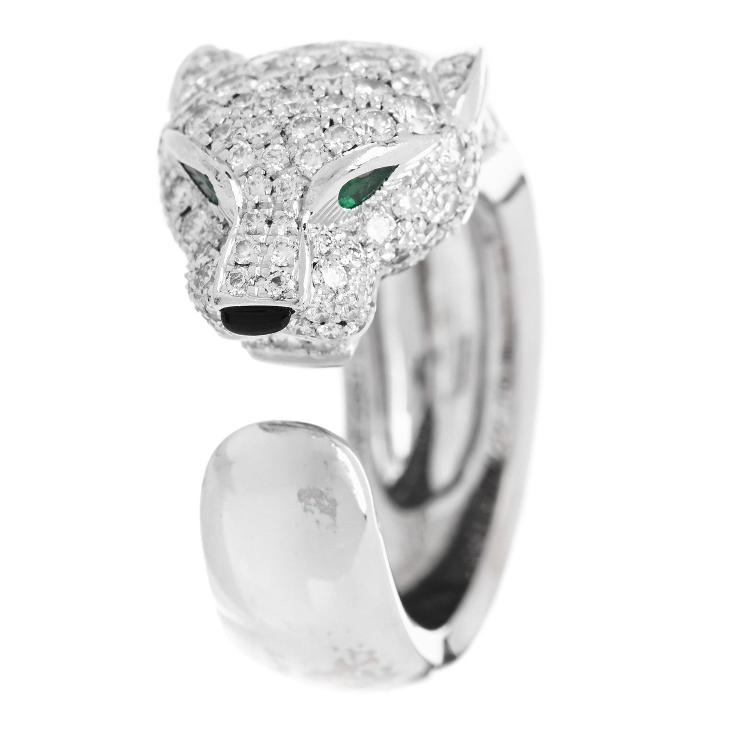 Cartier 18K White Gold Diamond Black Onyx Emerald Panthere De Cartier Ring 46 3.75 1 of 4