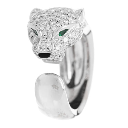 Cartier 18K White Gold Diamond Black Onyx Emerald Panthere De Cartier Ring 46 3.75 1 of 4
