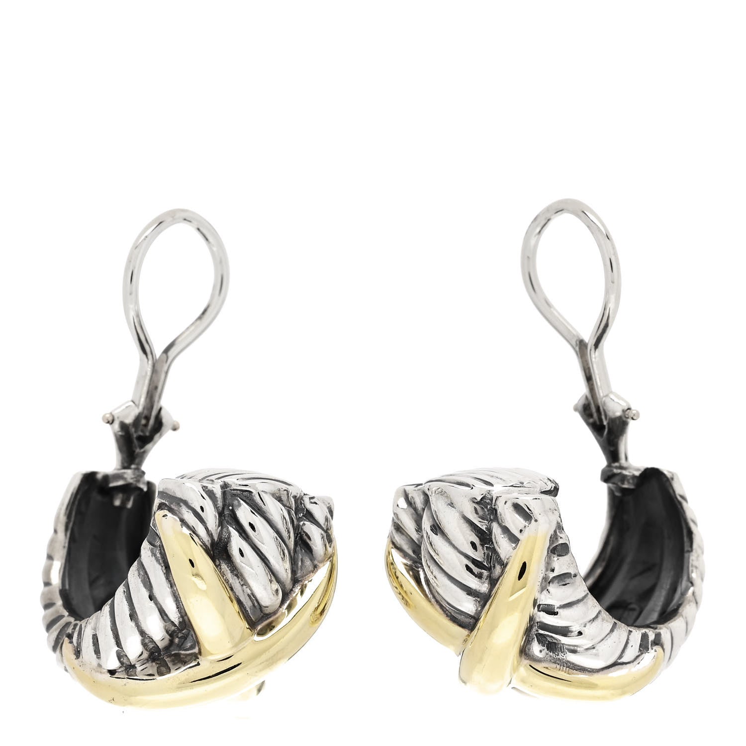 David Yurman Sterling Silver 14K Yellow Gold Cable Classics X Clip On Earrings 3 of 5