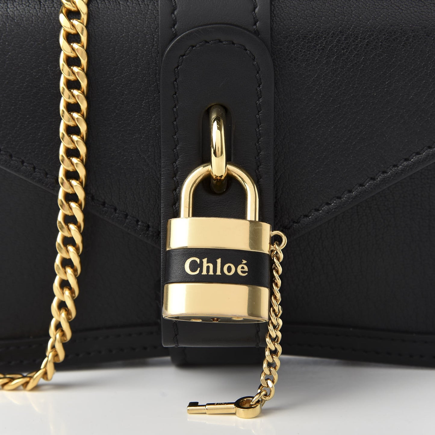 Shiny Goatskin Calfskin Mini Aby Chain Shoulder Bag Black