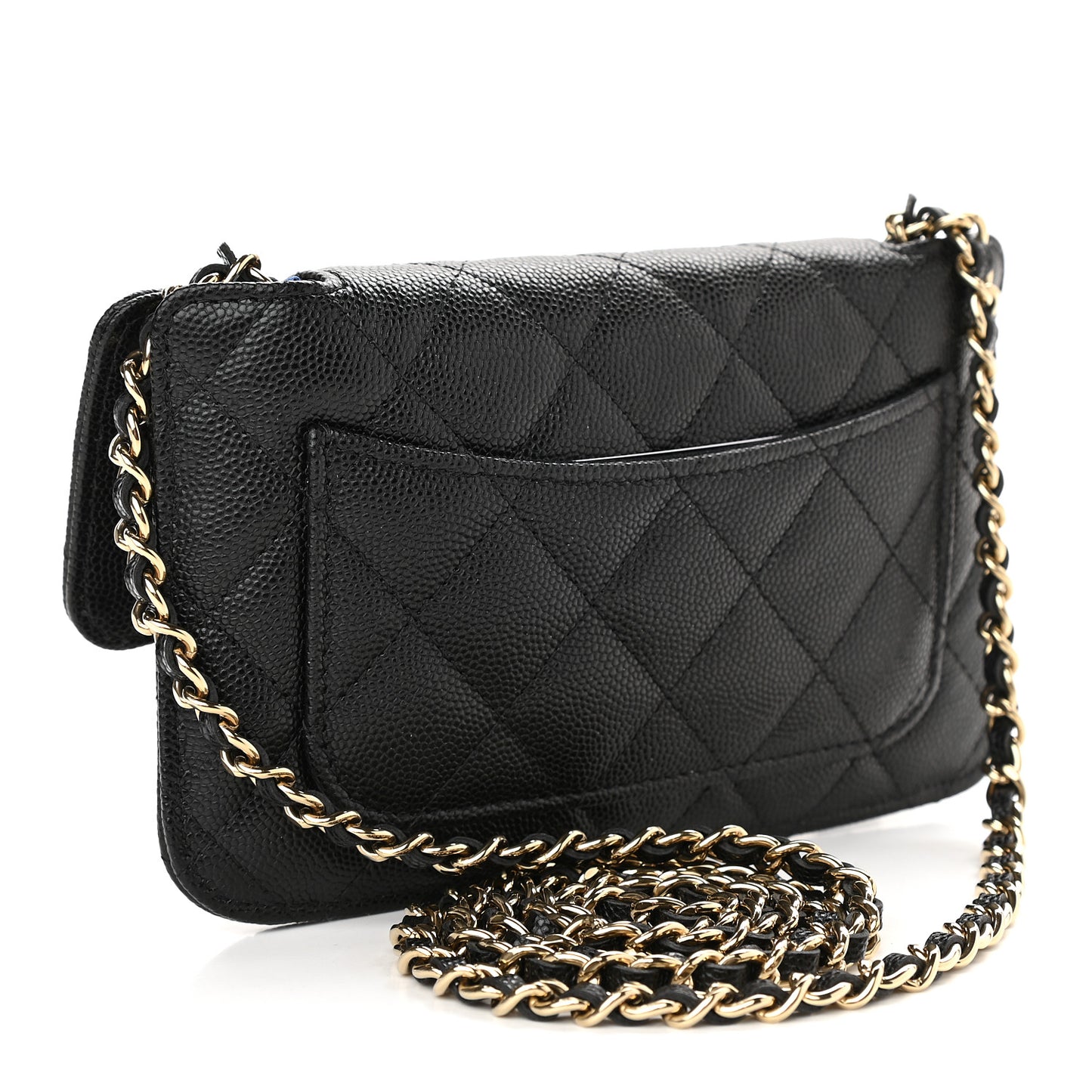 Caviar Fabric Quilted Foldable Tote With Chain Black Multicolor
