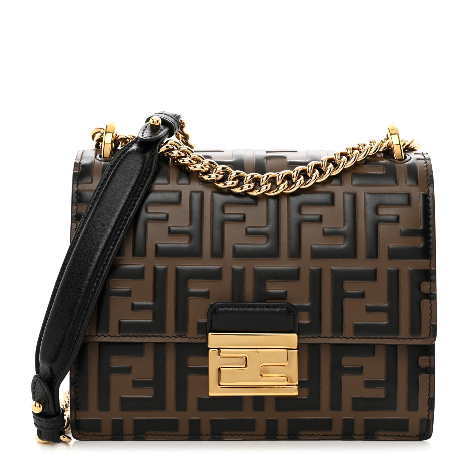Fendi Vitello Liberty Bi-Color FF 1974 Embossed Small Kan U Shoulder Bag Maya Black 1 of 9