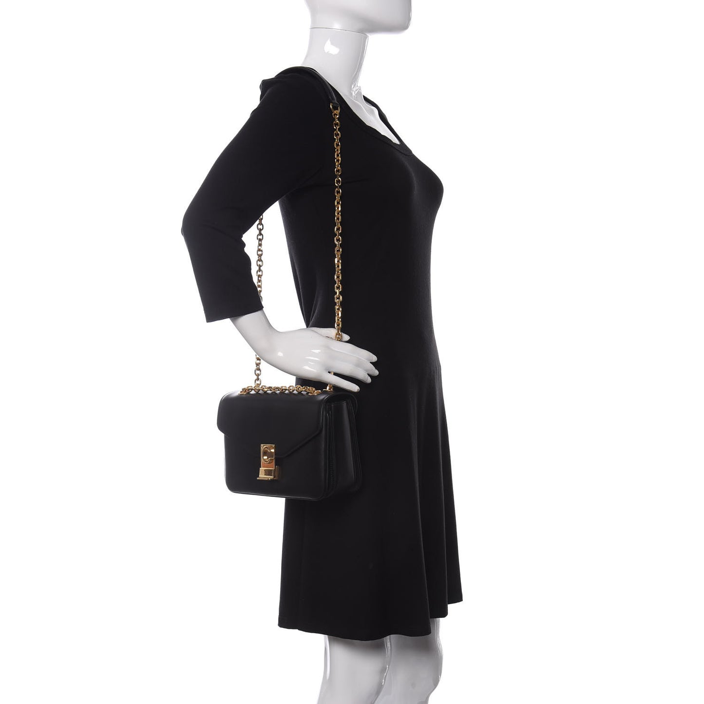 Shiny Calfskin Medium C Bag Black