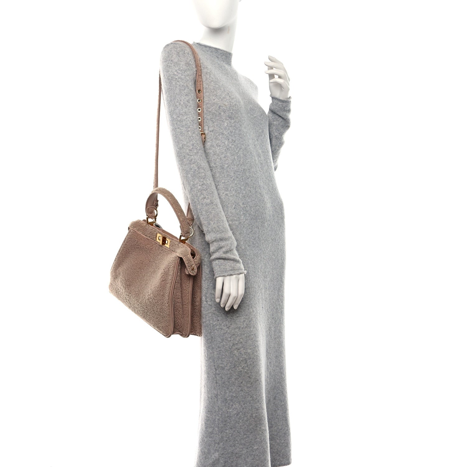 Fendi Curly Shearling Shiny Nappa Medium Peekaboo I SEE U Satchel Rosa Plaster 2 of 8