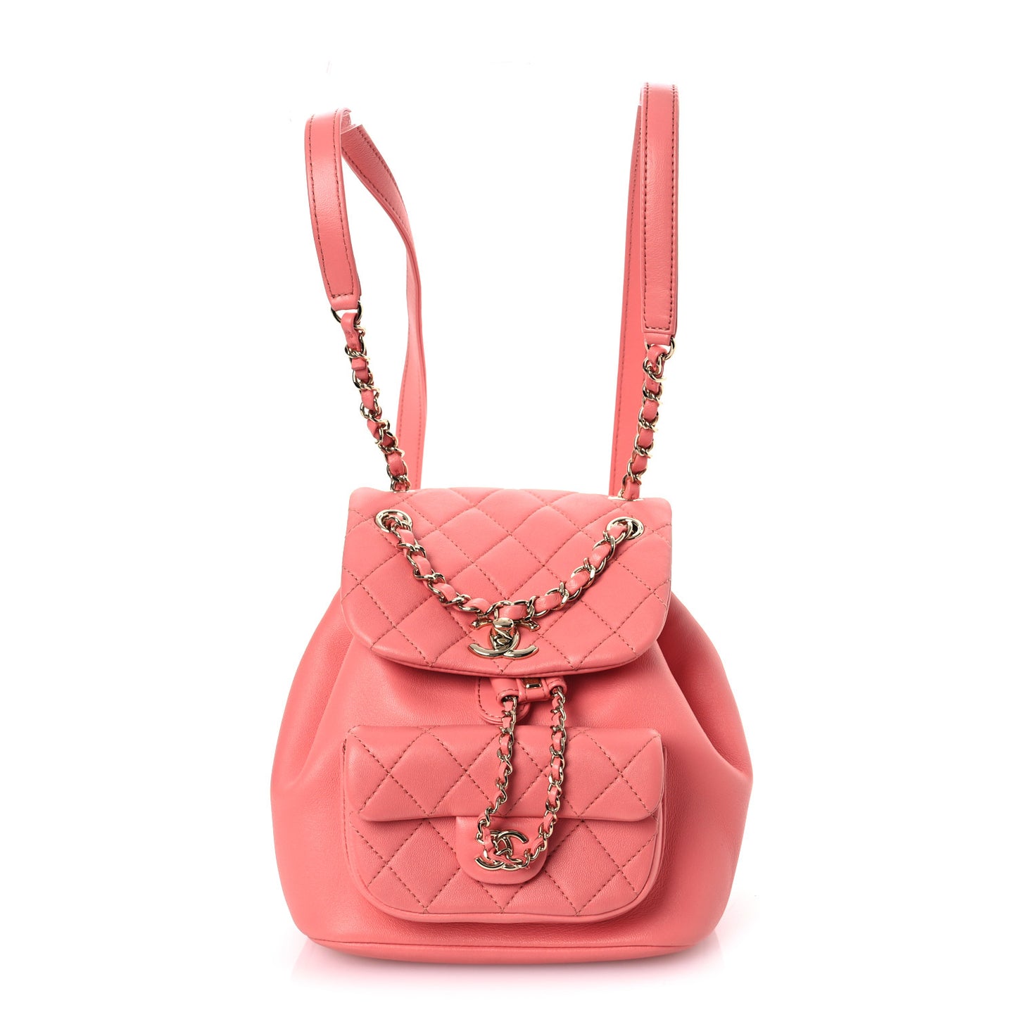 Lambskin Quilted Small Duma Drawstring Backpack Pink