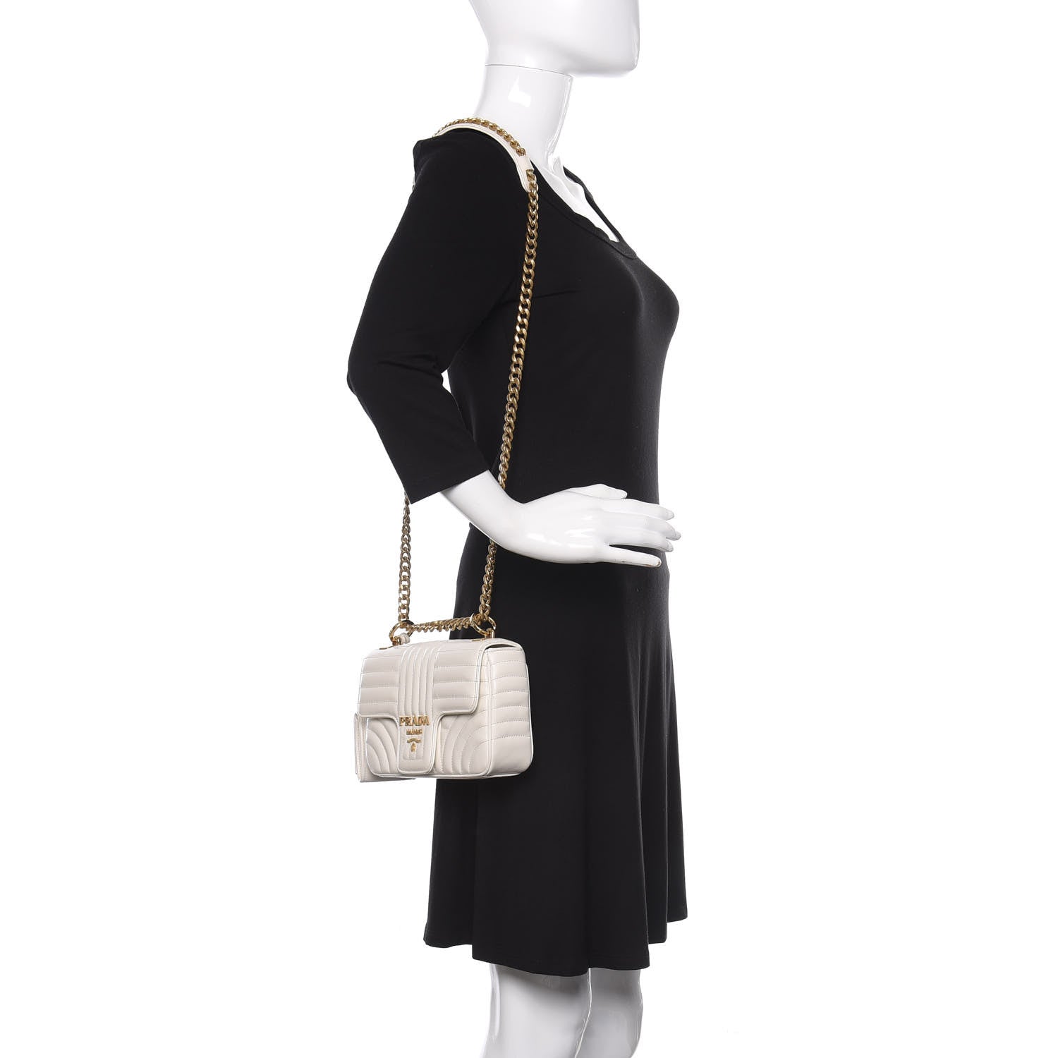 Prada Soft Calfskin Impunture Diagramme Small Chain Flap Shoulder Bag White 2 of 9