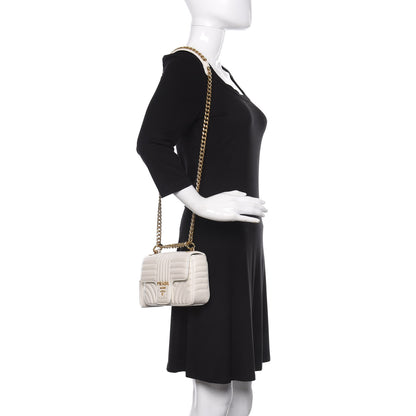 Prada Soft Calfskin Impunture Diagramme Small Chain Flap Shoulder Bag White 2 of 9