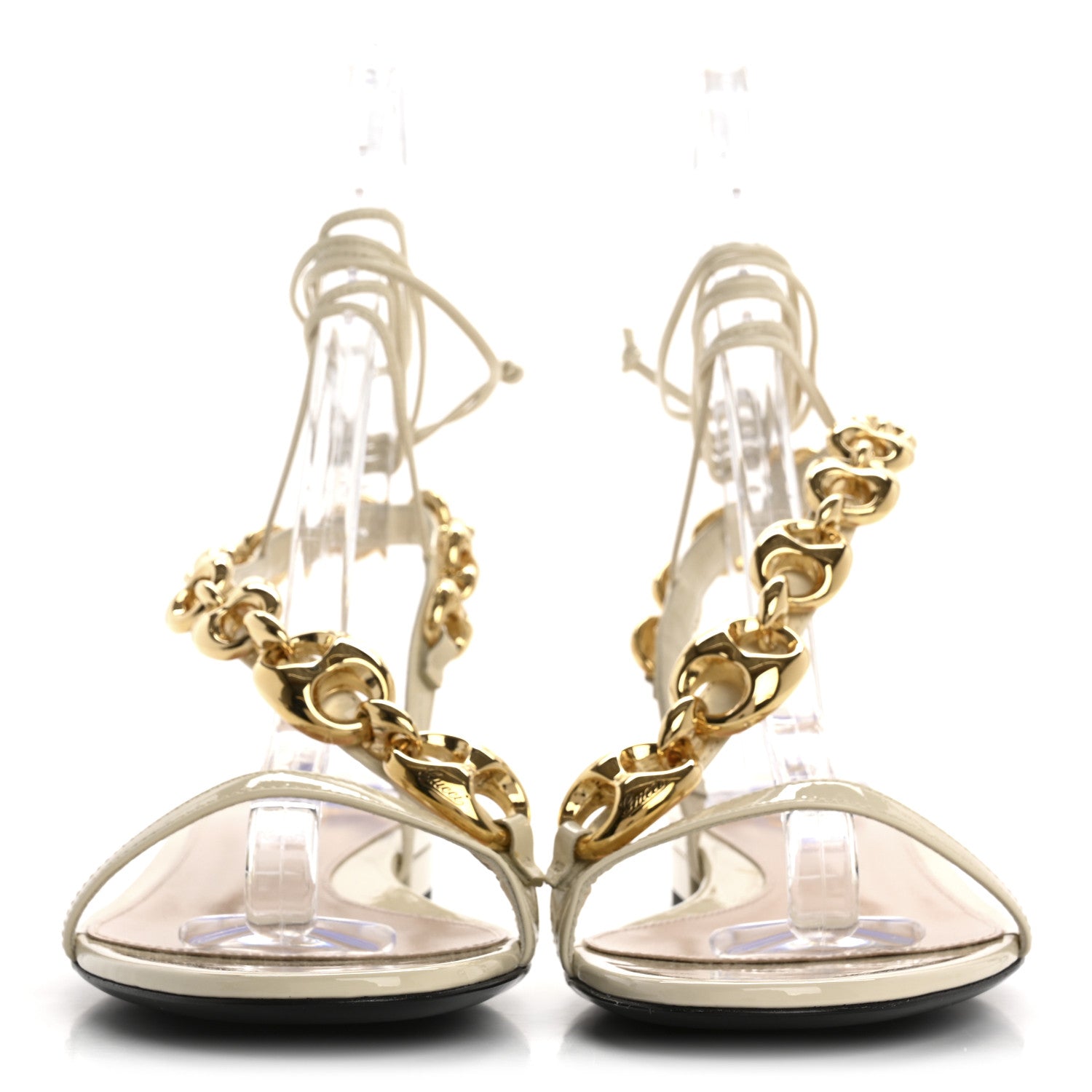 Gucci Vernice Crystal Lambskin Marina Ankle Wrap Sandals 37 New Ivoire 3 of 9