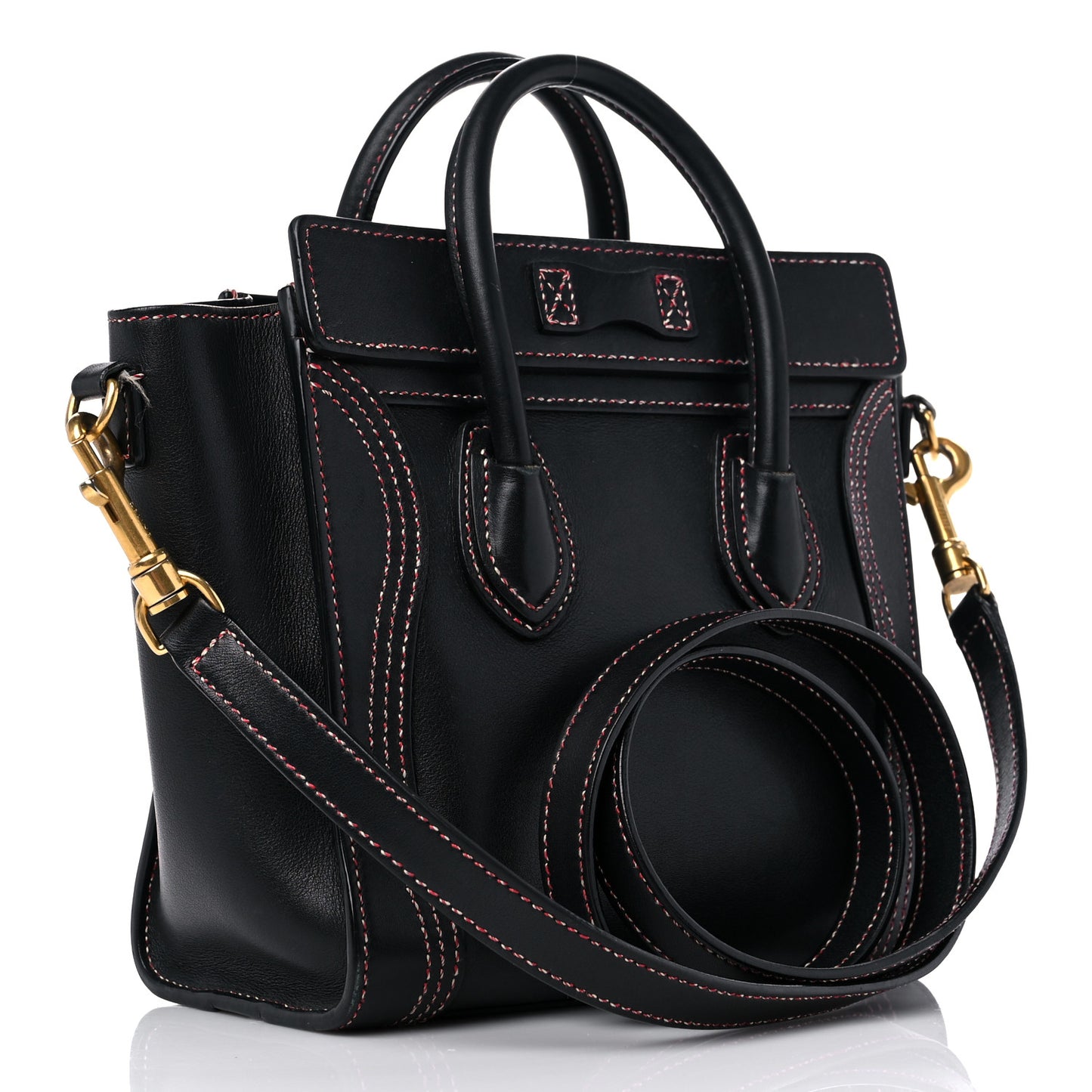 Shiny Smooth Calfskin Stitched Nano Luggage Black Multicolor