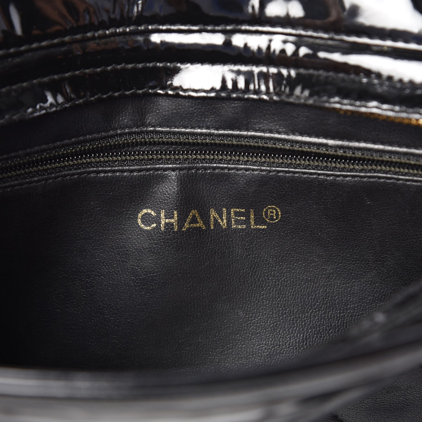 Lambskin Patent Quilted Shoulder Bag Black