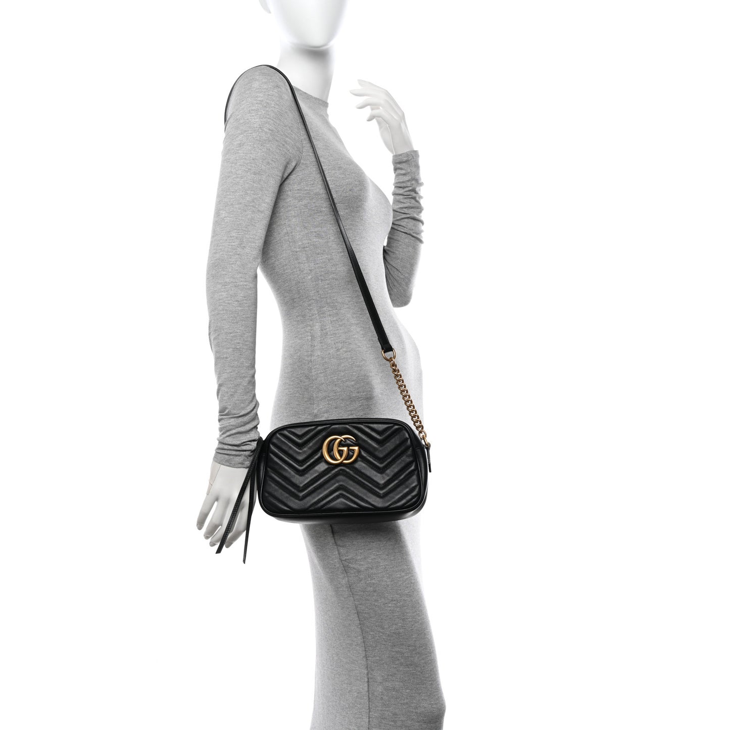 Calfskin Matelasse Small GG Marmont Chain Shoulder Bag Black
