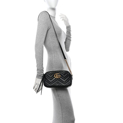Gucci Calfskin Matelasse Small GG Marmont Chain Shoulder Bag Black 2 of 13