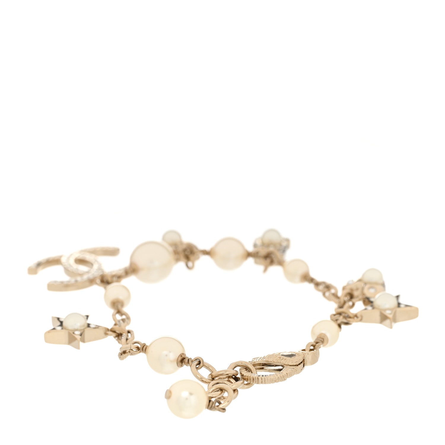 Chanel Crystal Pearl CC Charming Bracelet Gold 3 of 4