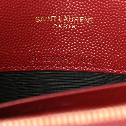 Saint Laurent Grain De Poudre Matelasse Chevron Monogram Envelope Chain Wallet Opyum Red 7 of 14
