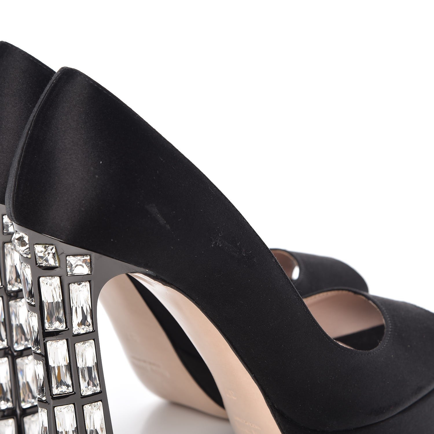 Miu Miu Satin Crystal Peep Toe Pumps 37 Black 13 of 14