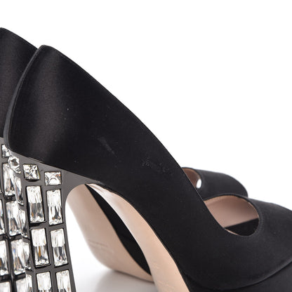 Miu Miu Satin Crystal Peep Toe Pumps 37 Black 13 of 14