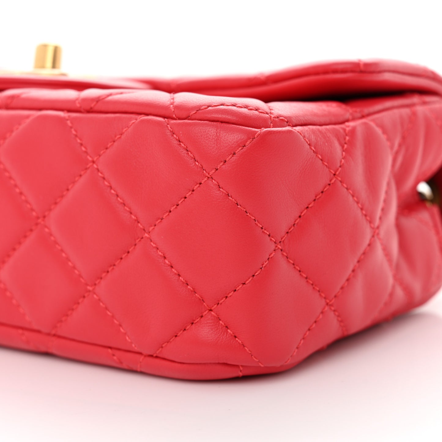 Lambskin Quilted Mini Rectangular Pearl Crush Flap Red