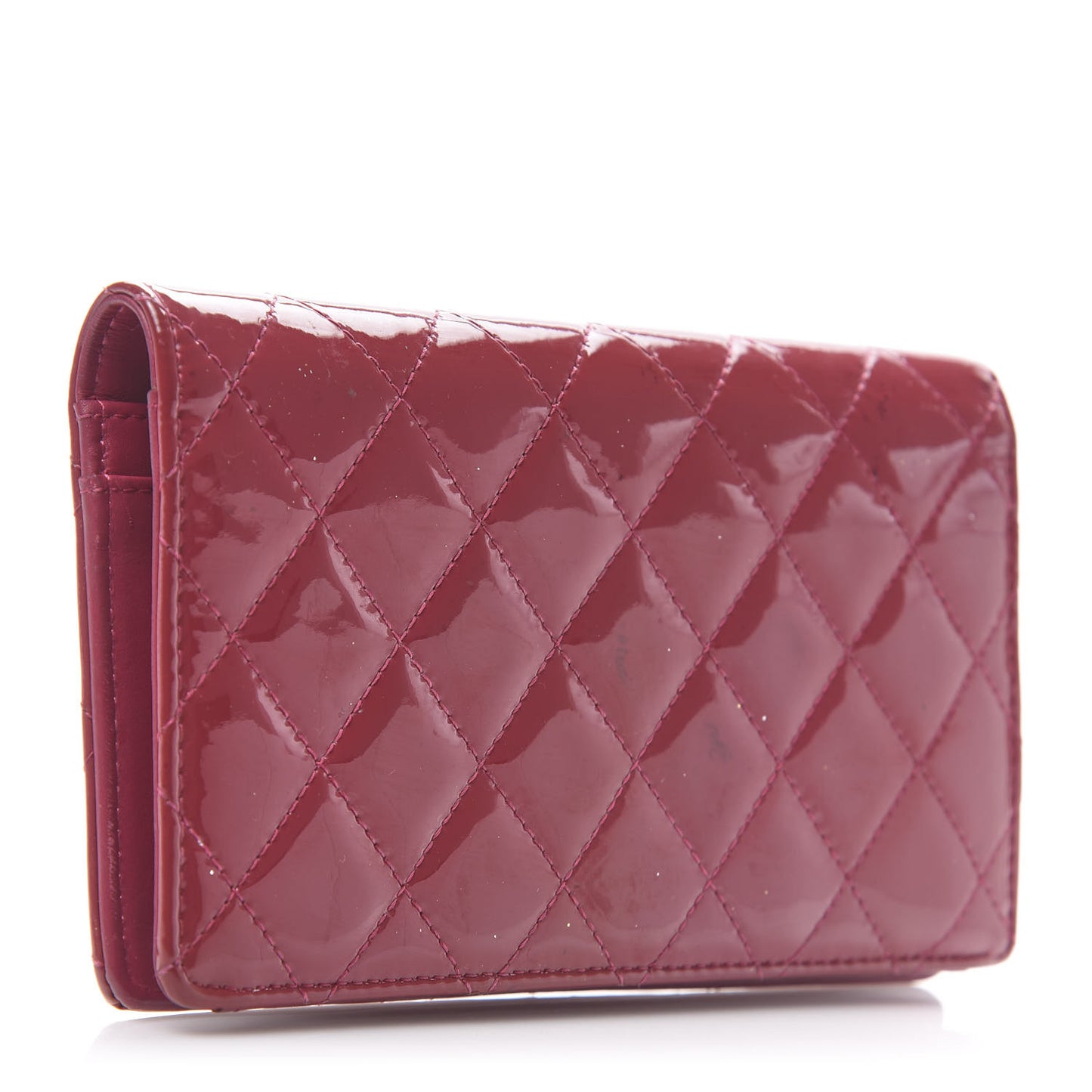 Patent Calfskin Quilted Large Brilliant Flap Wallet Fuchsia
