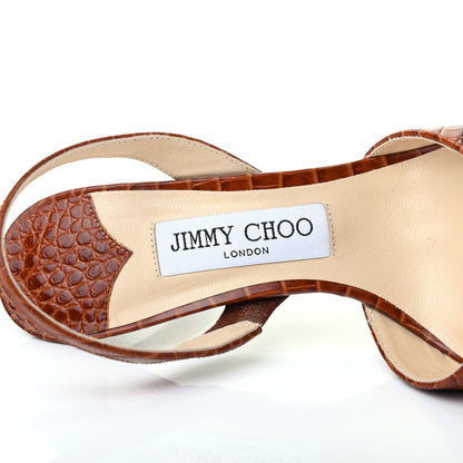Jimmy Choo Calfskin Crocodile Embossed Thandi Slingback 80 Pumps 36.5 Cuoio 7 of 9