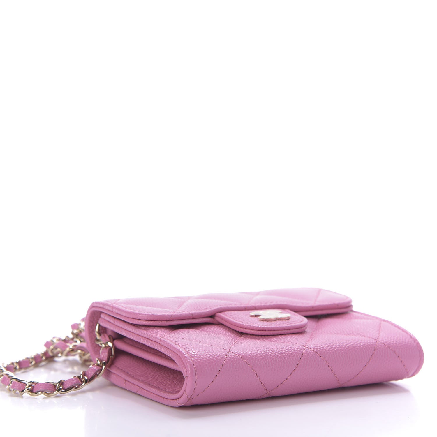 Chanel Caviar Quilted Flap Card Holder On Chain Pink 4 of 10