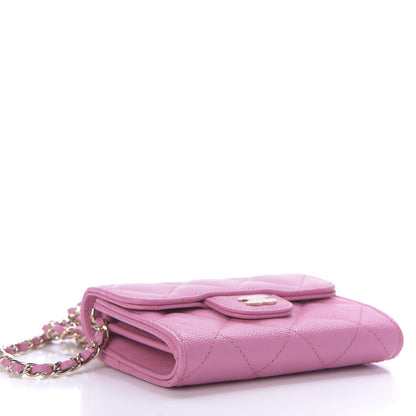 Chanel Caviar Quilted Flap Card Holder On Chain Pink 4 of 10
