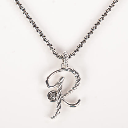 David Yurman Sterling Silver Diamond 27mm Cable Collectibles Initial R Charm Necklace 3 of 6