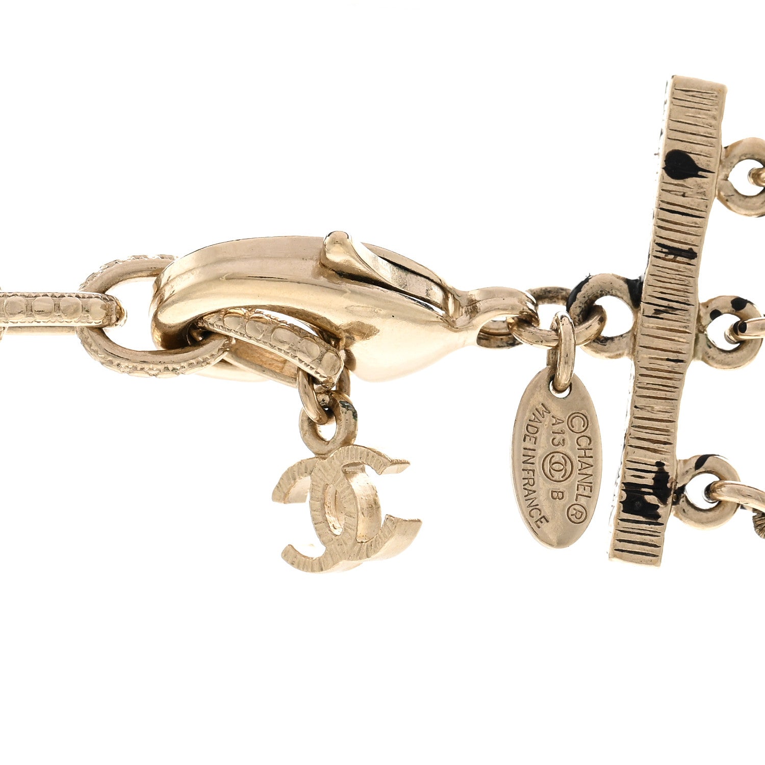 Chanel Pearl CC Graffiti 3 Strand Long Necklace Black Gold 5 of 5