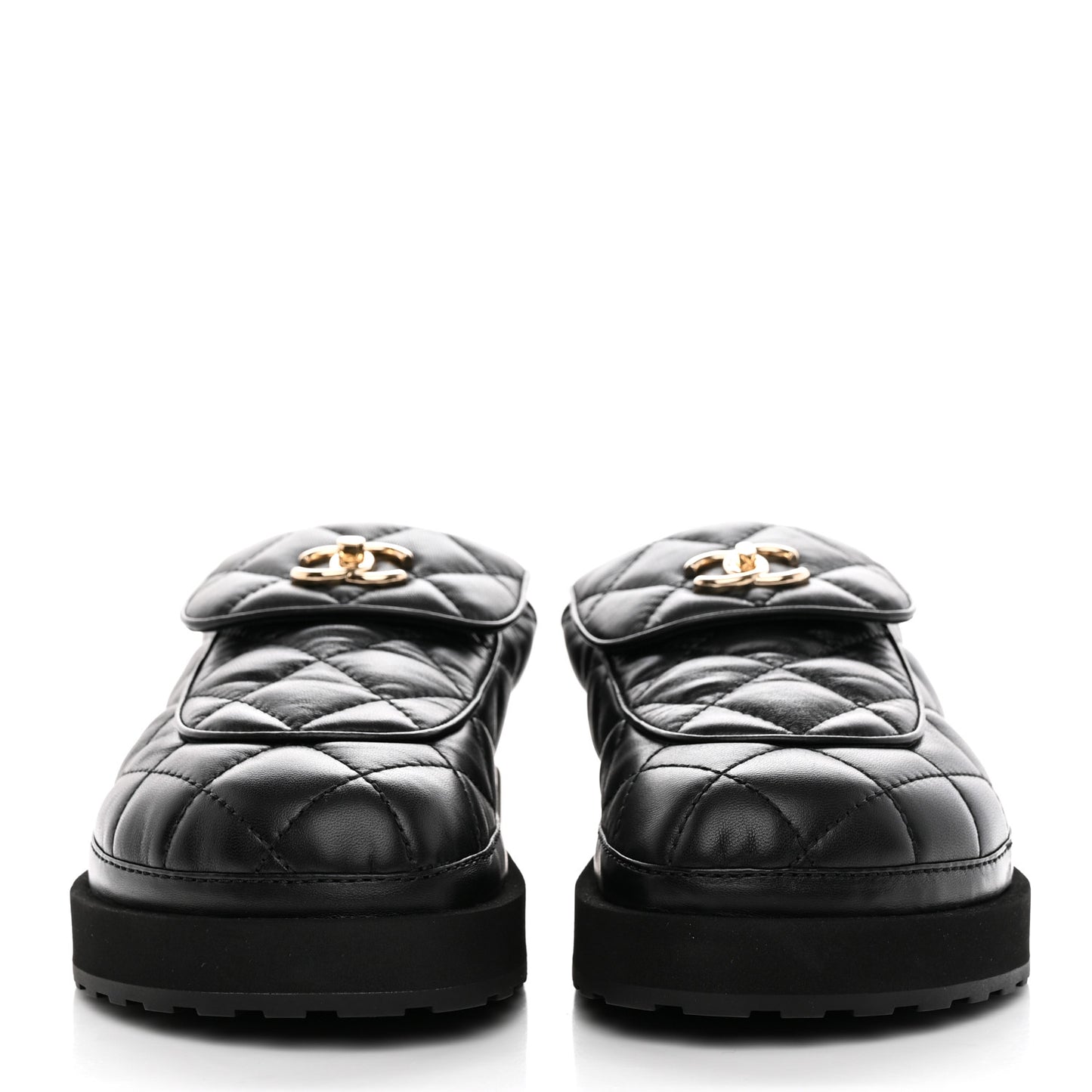 Lambskin Quilted CC Turnlock Mules 38 Black