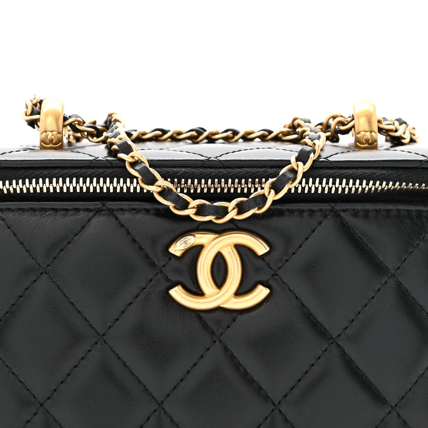 Calfskin Quilted Perfect Fit Vanity Case With Chain Black