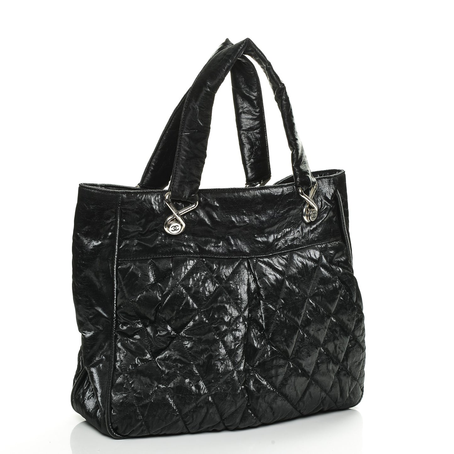 Crinkled Coated Canvas Le Marais Large Tote Black