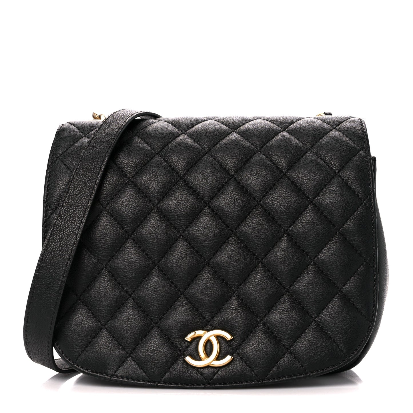 Grained Calfskin Quilted Messenger Flap Black