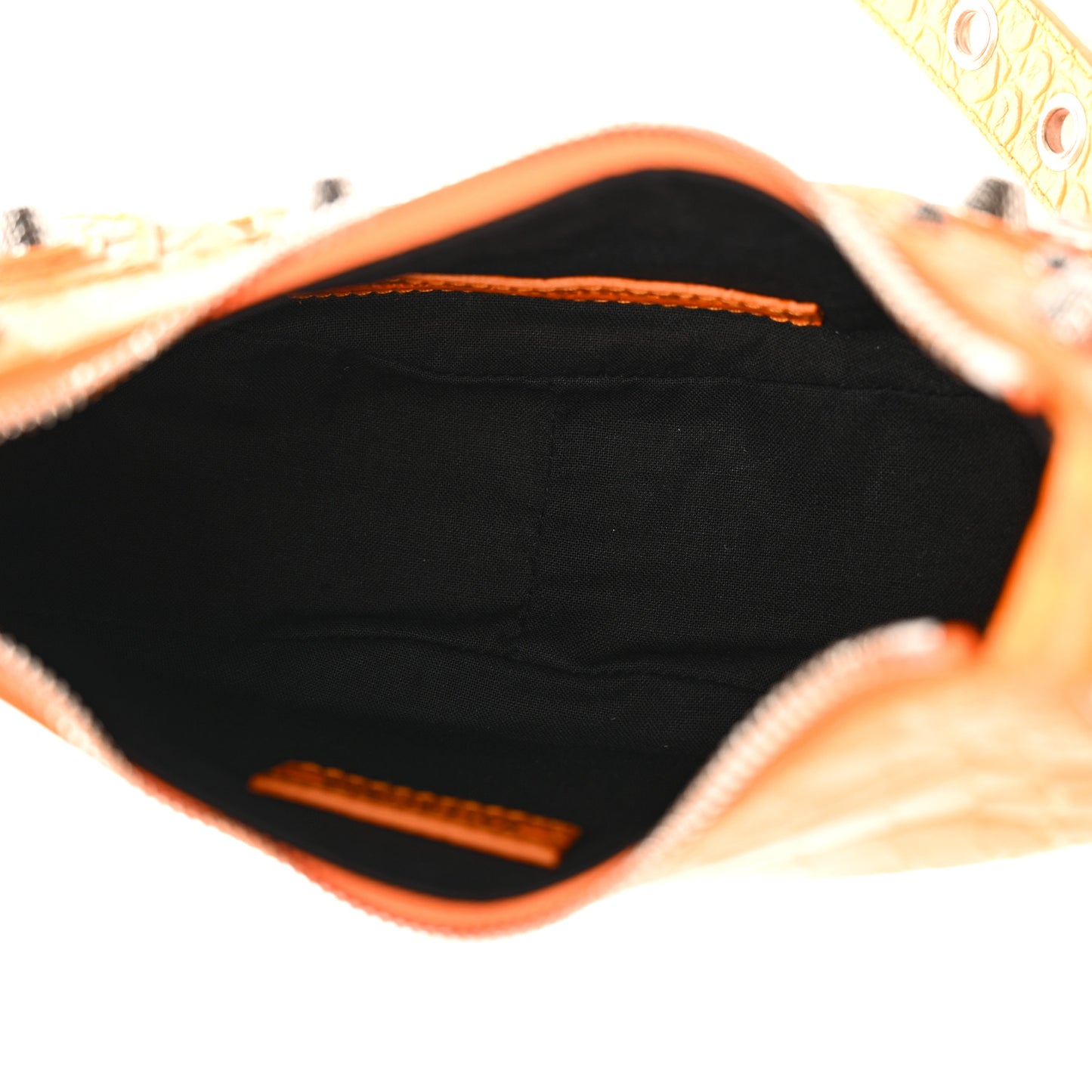 Extra Supple Calfskin Crocodile Embossed Le Cagole Shoulder Bag XS Pop Orange