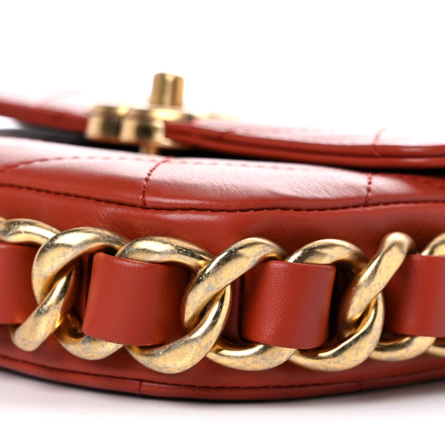 Calfskin Quilted Small Framing Chain Bag Brown