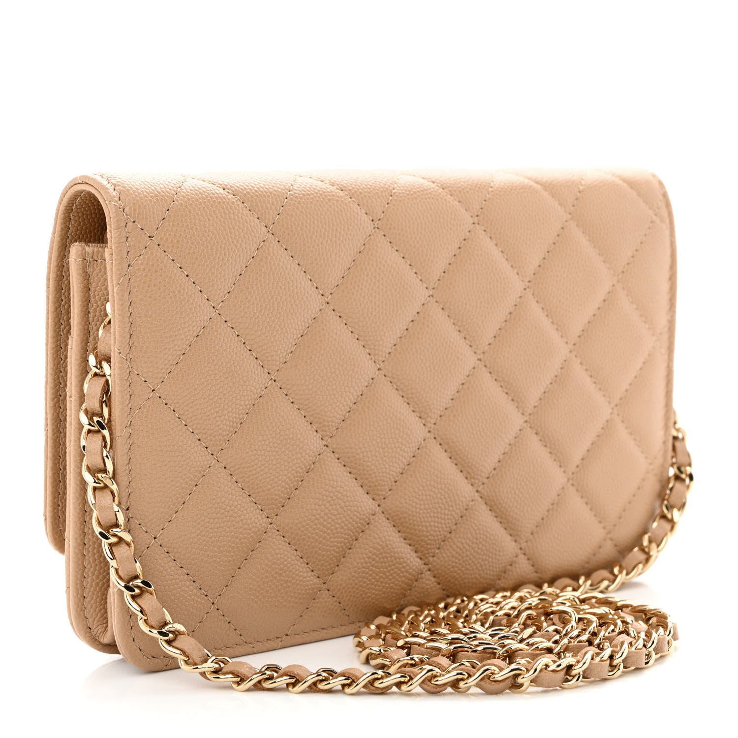 Chanel Caviar Quilted Crystal CC Wallet On Chain WOC Beige 3 of 13