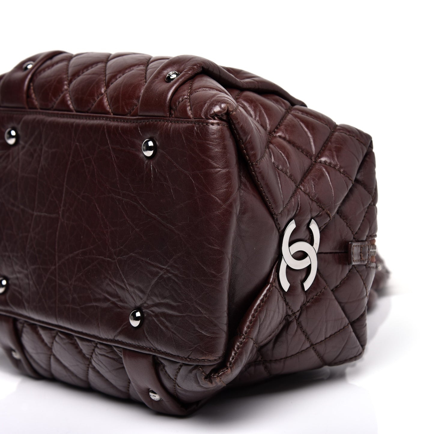 Distressed Lambskin Small Lady Braid Tote Brown