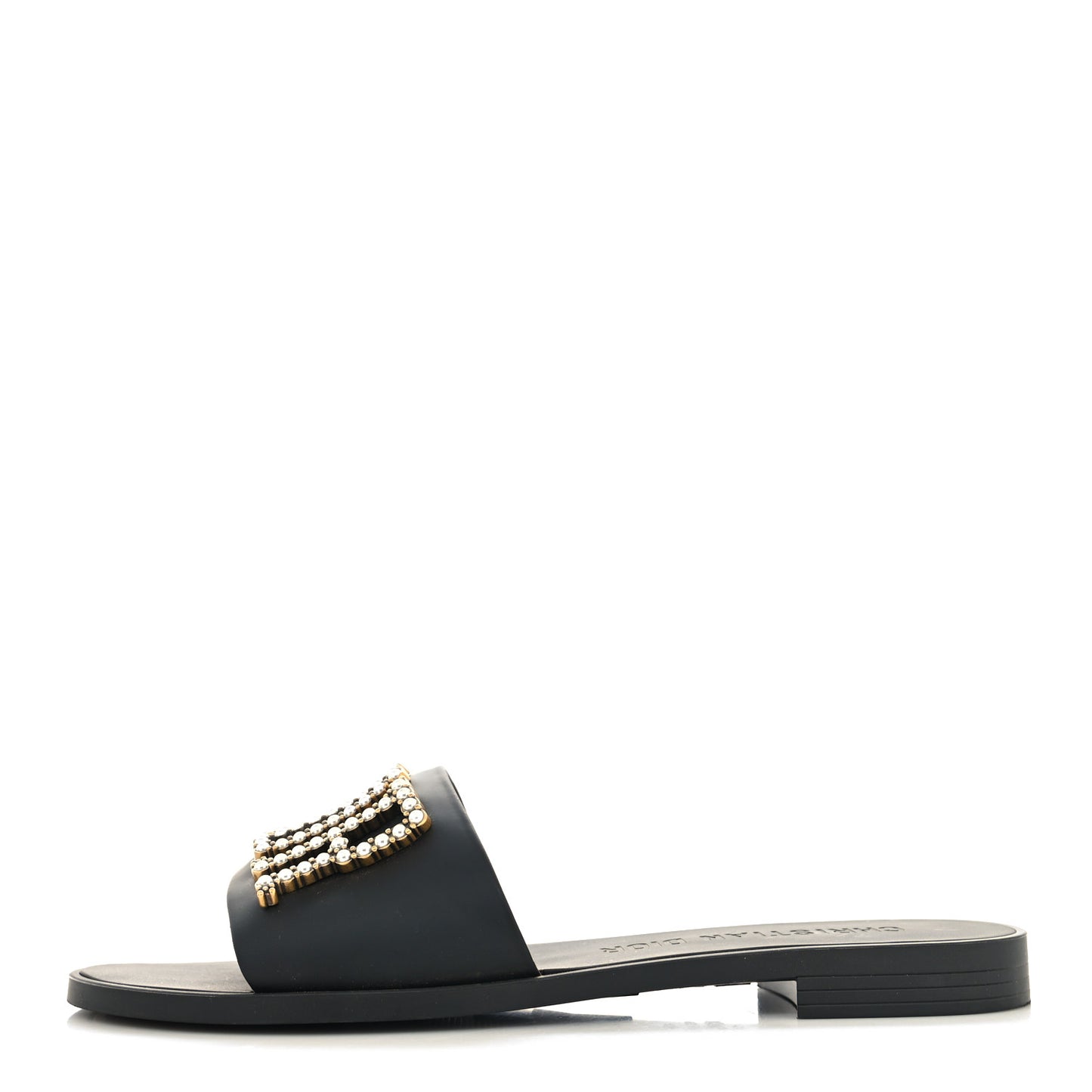 Matte Calfskin Pearl Dio(r)evolution Slide Sandals 40 Black