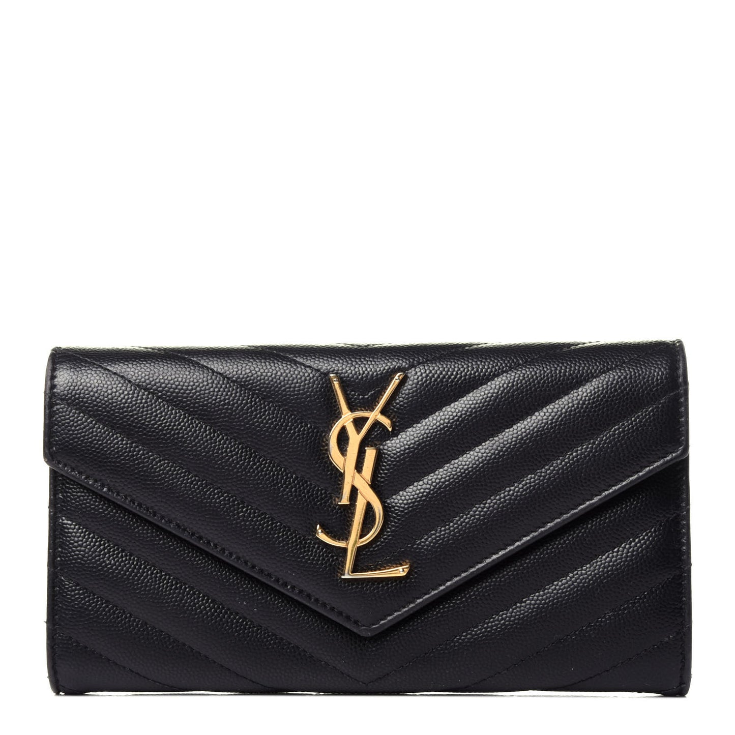 Grain De Poudre Matelasse Chevron Monogram Flap Wallet Black