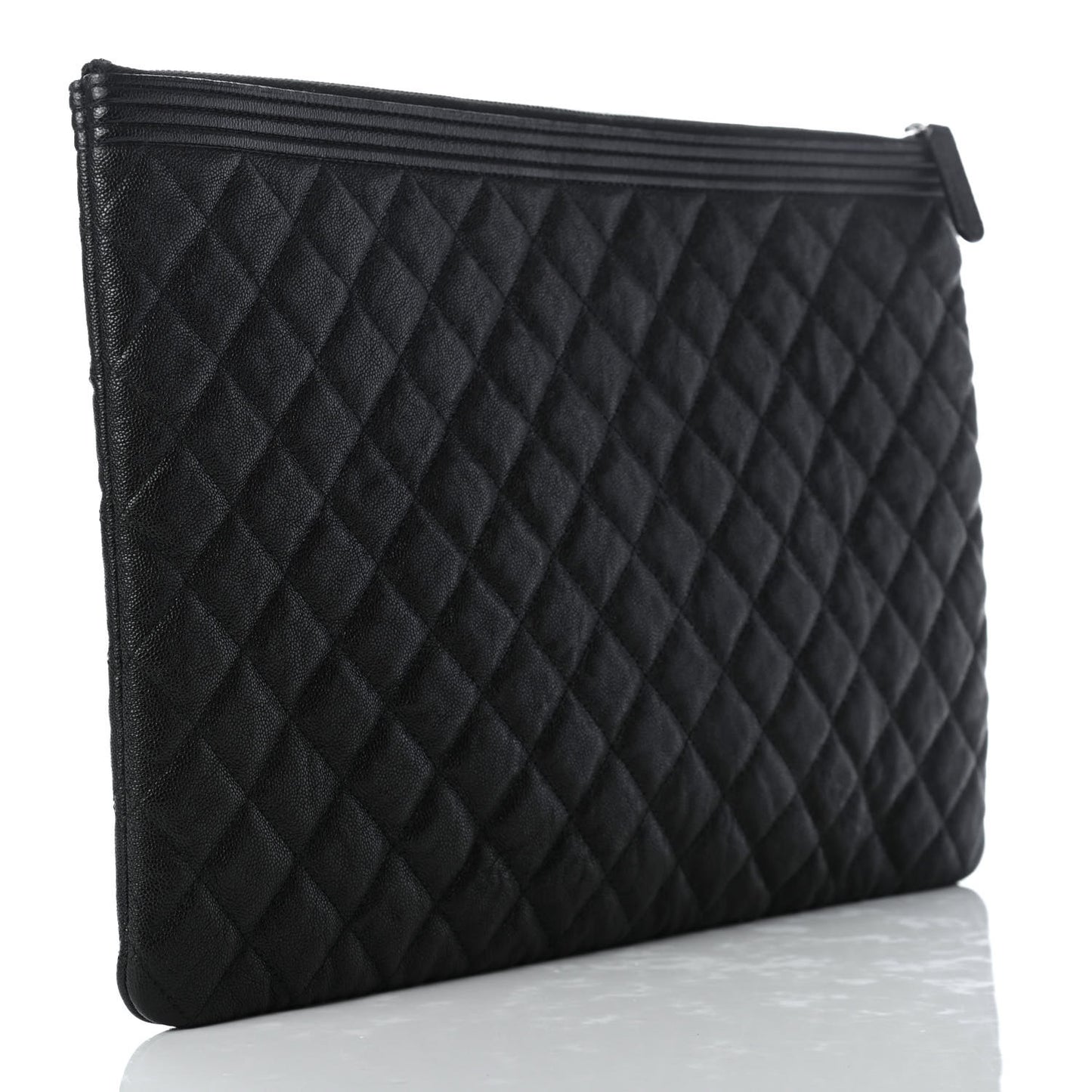 Iridescent Caviar Quilted Large Boy Cosmetic Case Black