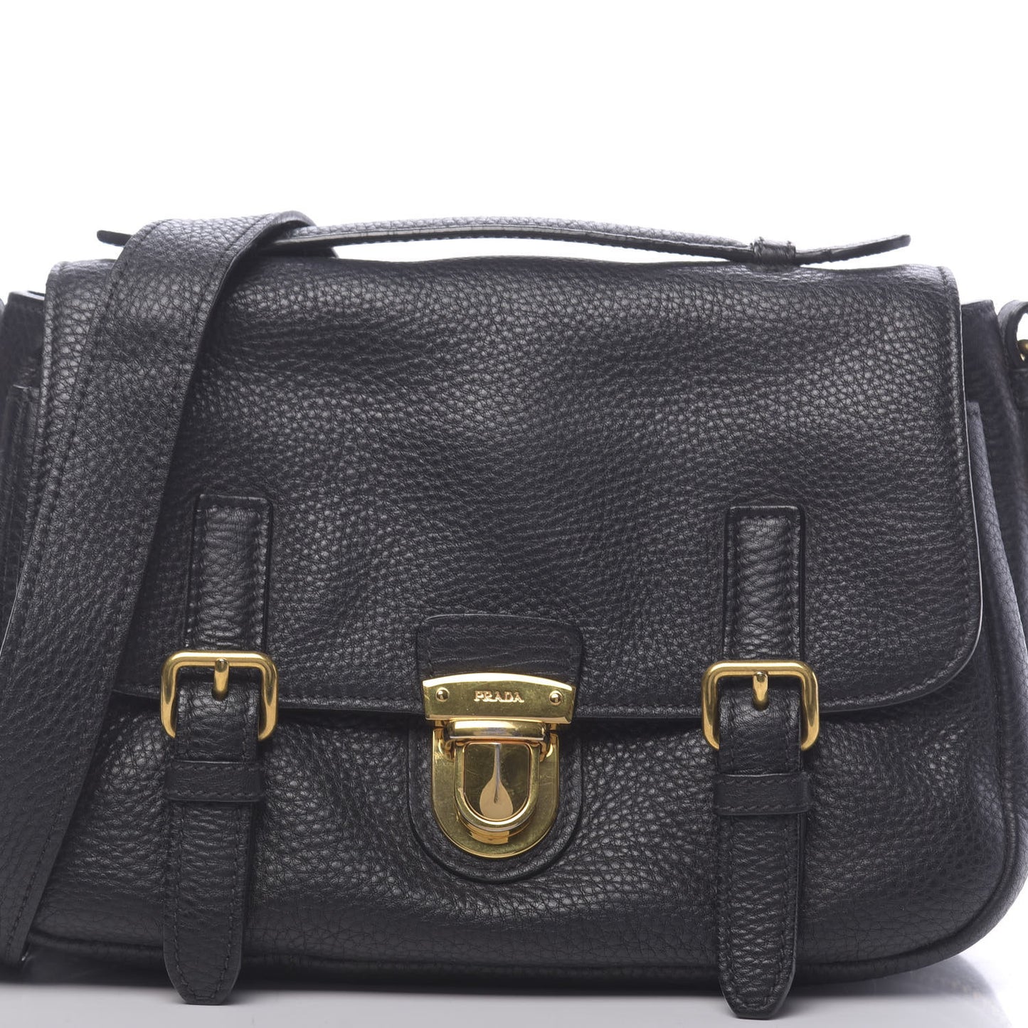 Vitello Daino Push Lock Messenger Bag Black