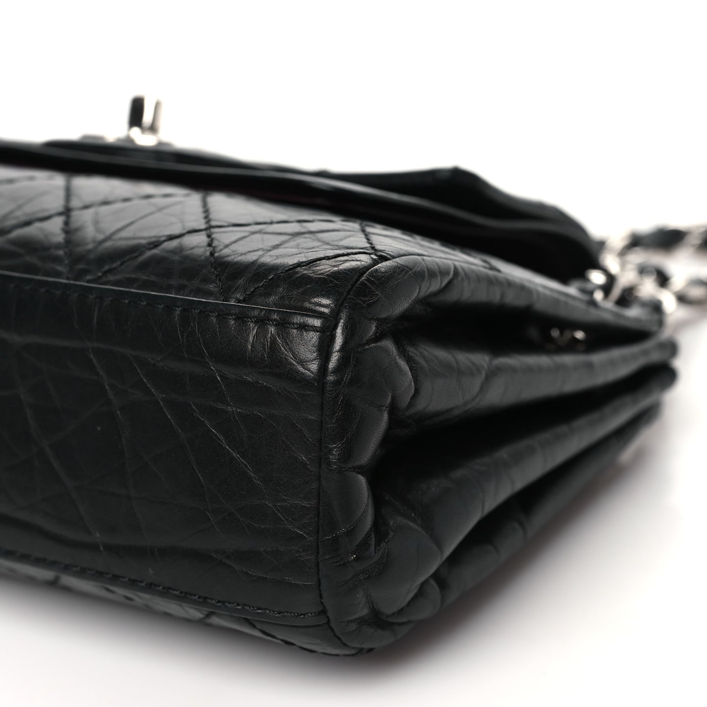 Aged Calfskin Quilted Accordion Double Flap Black
