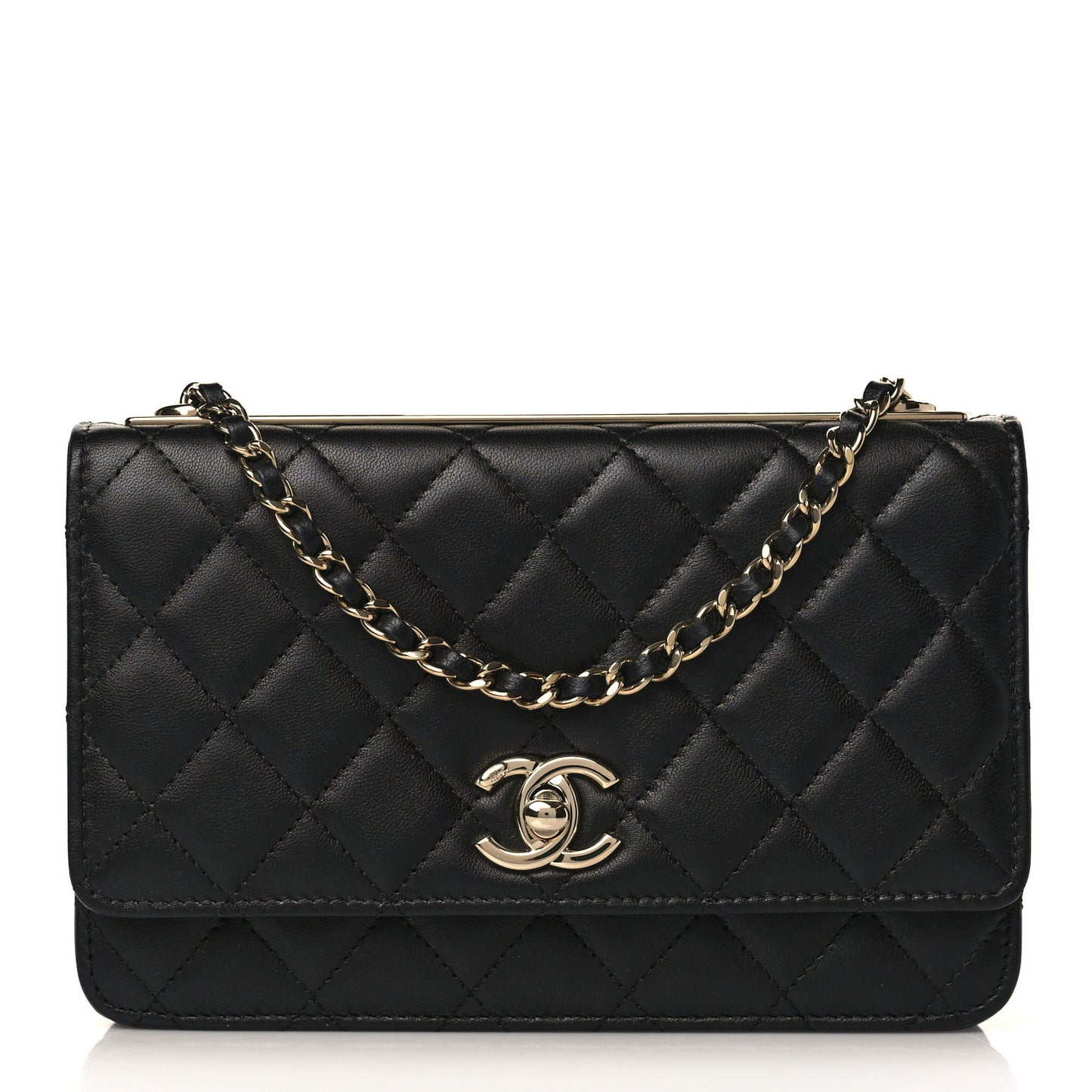 Lambskin Quilted Trendy CC Wallet On Chain WOC Black