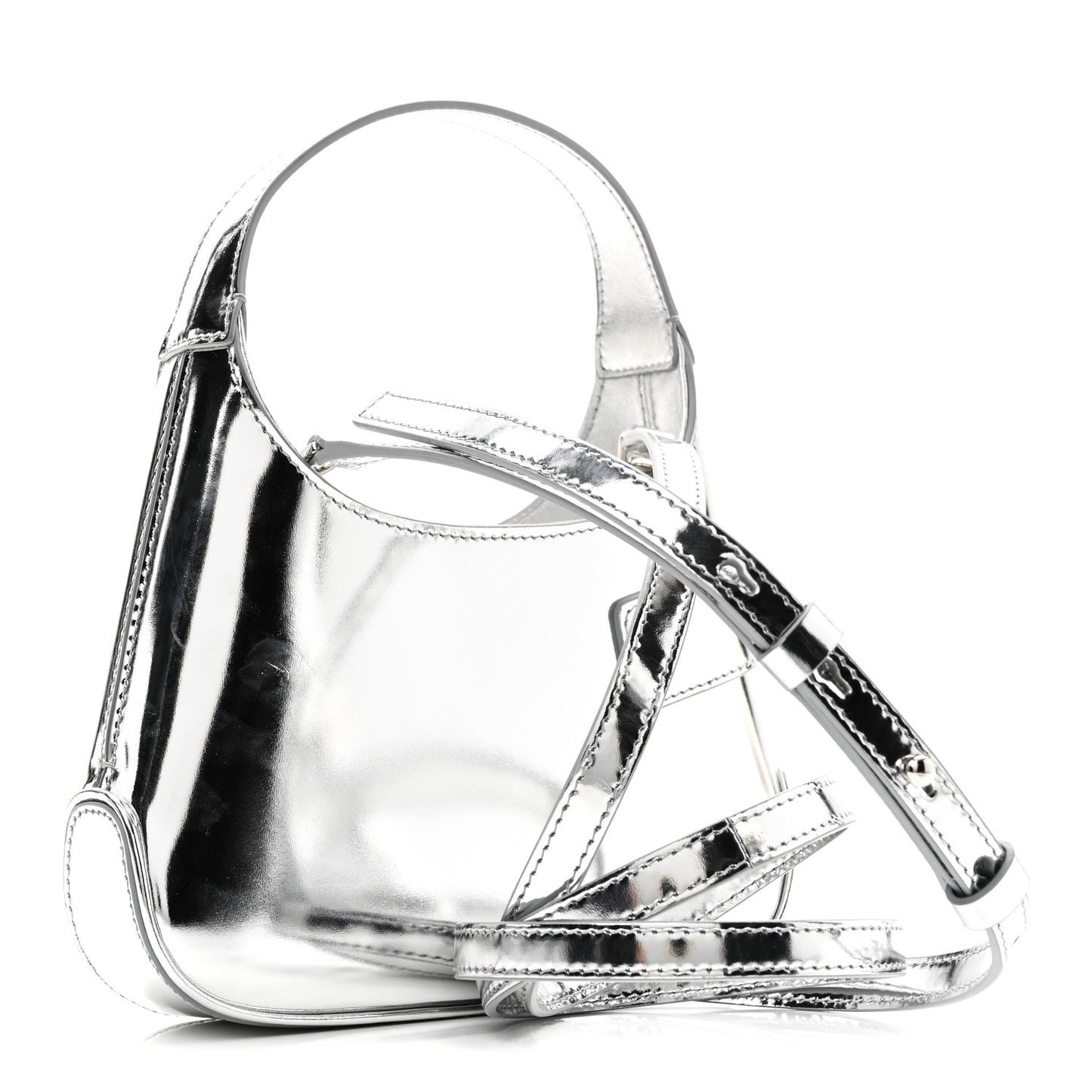 Metallic Calfskin Mini Gancini Arch Hobo Argento