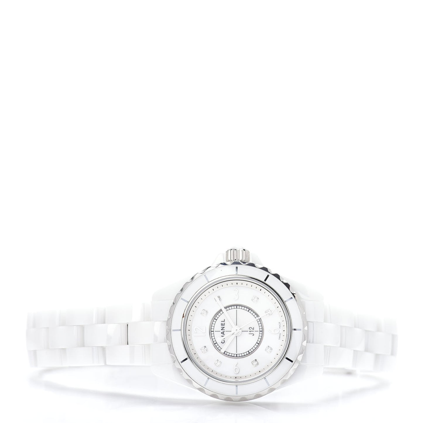 Stainless Steel Ceramic Diamond Mother of Pearl 29mm J12 Quartz Watch White