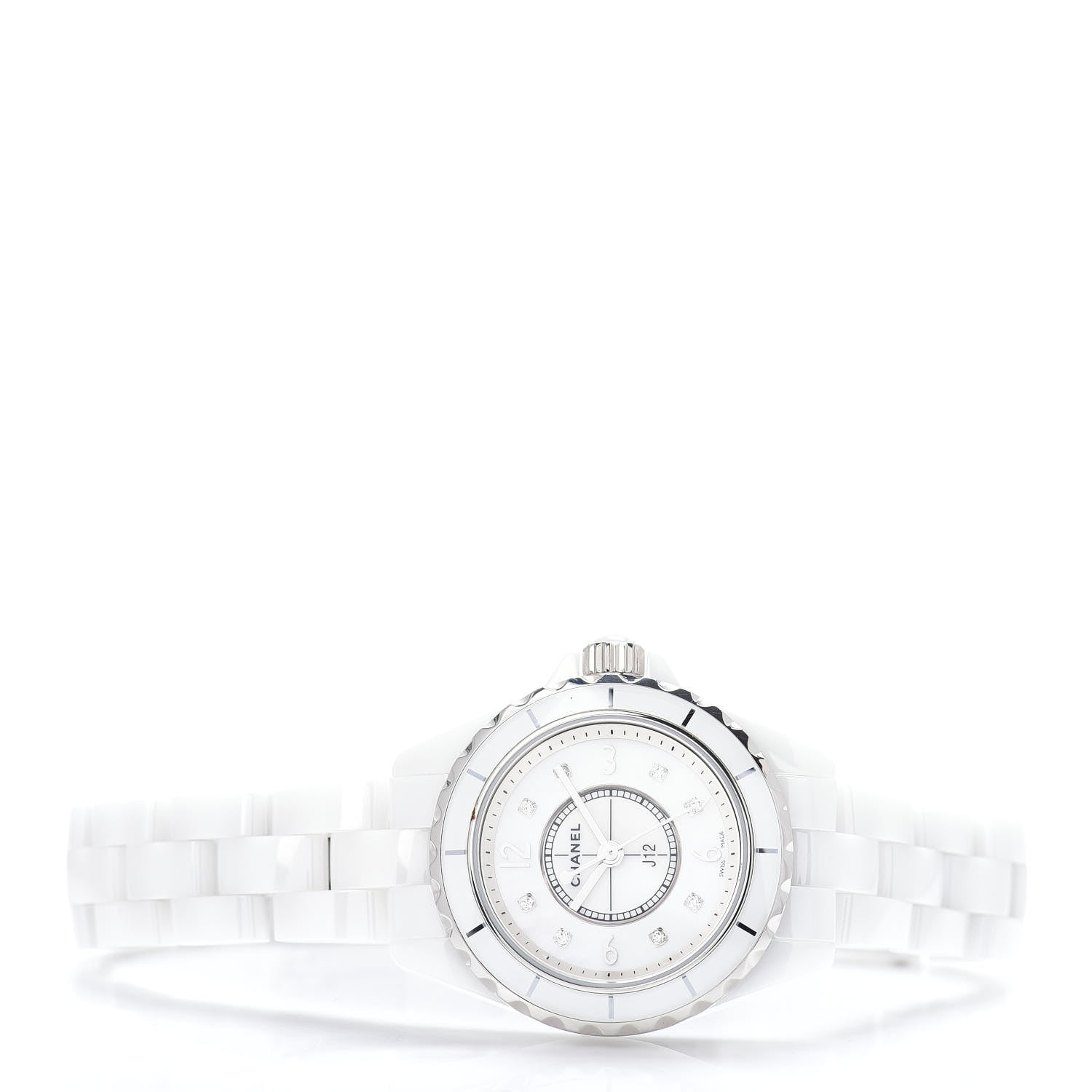 Chanel Stainless Steel Ceramic Diamond Mother of Pearl 29mm J12 Quartz Watch White 2 of 4