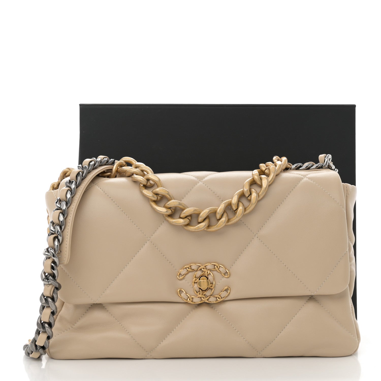 Chanel Lambskin Quilted Large Chanel 19 Flap Beige 11 of 11