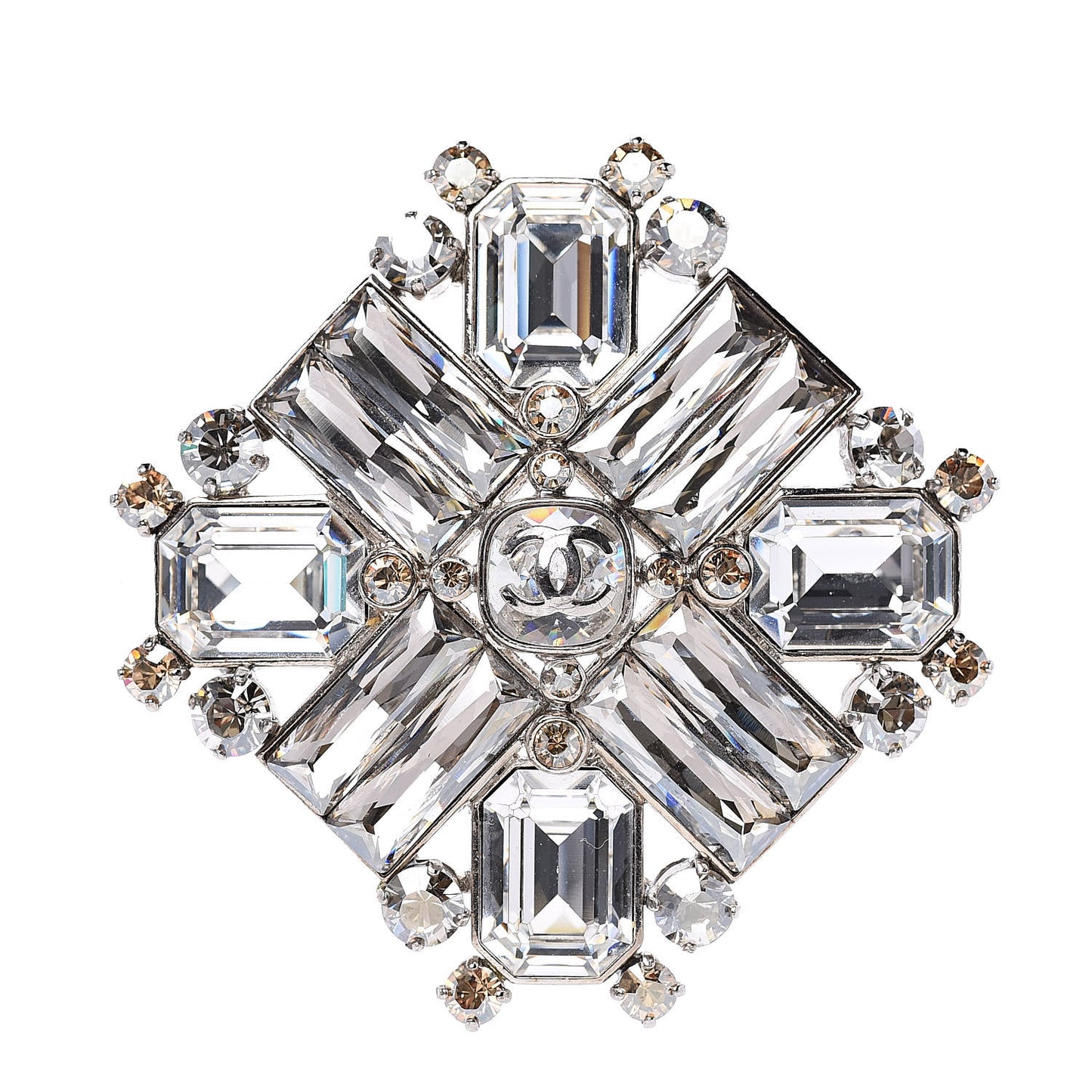 Swarovski Crystal Baguette Large CC Brooch Silver Gold