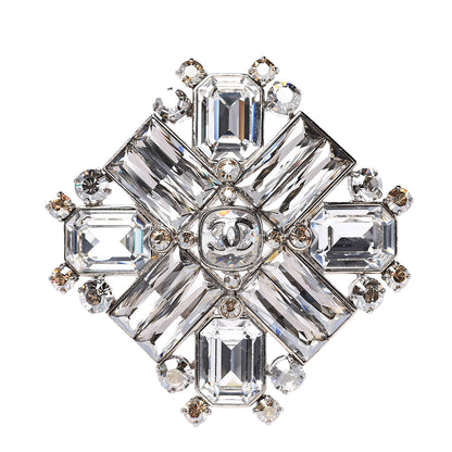 Chanel Swarovski Crystal Baguette Large CC Brooch Silver Gold 1 of 5