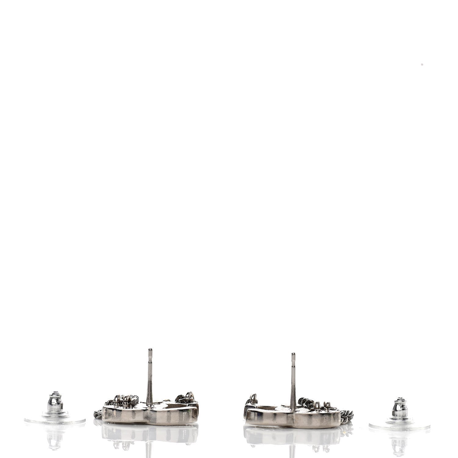 Chanel Crystal Chain CC Earrings Silver 3 of 4
