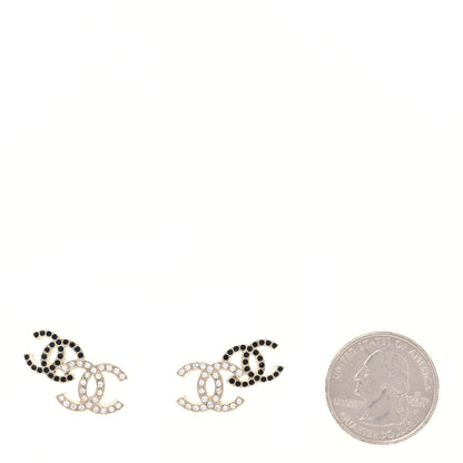 Chanel Crystal Double CC Earrings Gold Black 2 of 5